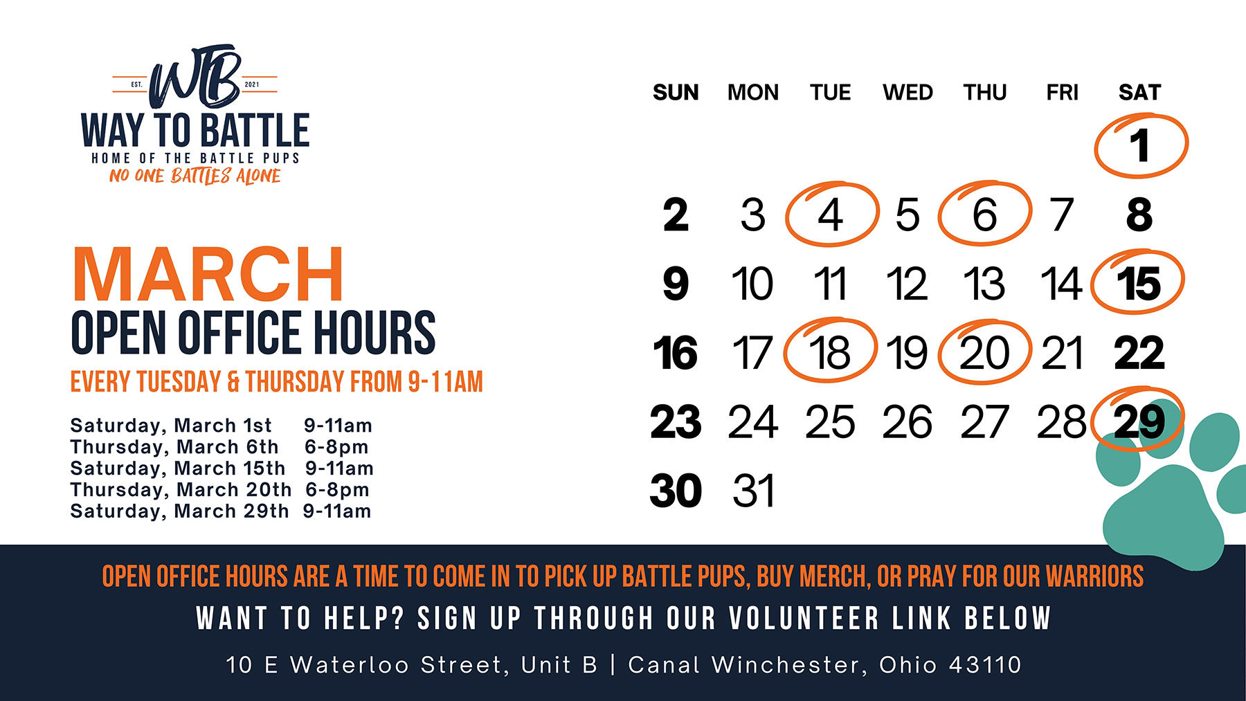 February Volunteer Schedule - Way To Battle