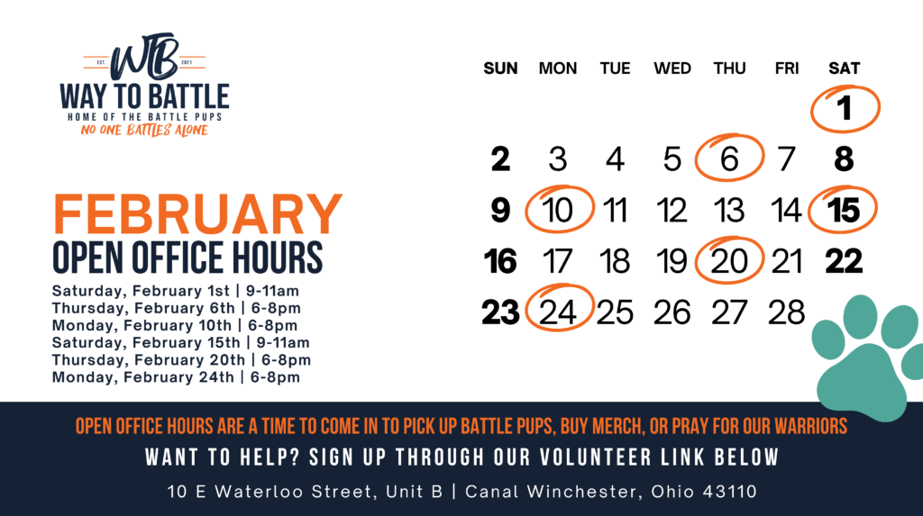 February Volunteer Schedule - Way To Battle